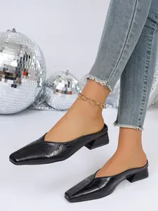 Vintage Worn-Look Square Toe Mules, Chunky Heel Heightening, Soft Sole Comfortable, Lightweight Women's Commuter Outdoor Slippers