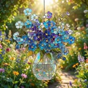 Forget Me Not Suncatcher, Stained Glass Style Floral Window Hanging, Gift for Mom