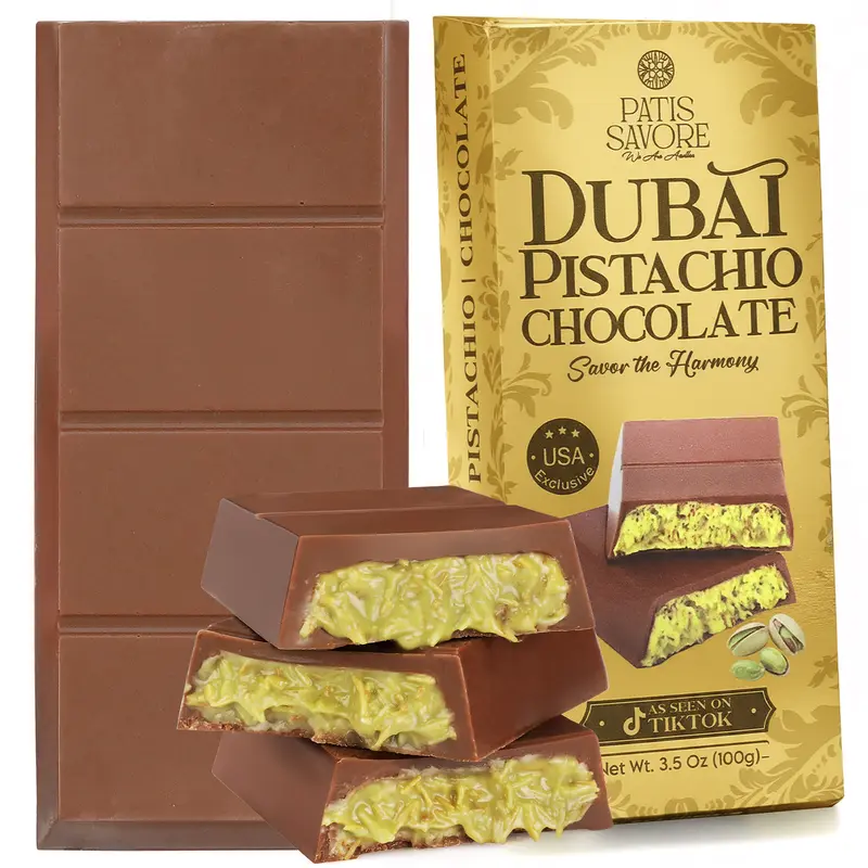 Dubai Chocolate Bar Pistachio 3.5 Oz, Milk Chocolate Knafeh, Perfectly Portioned Packaging Dubai Chocolate, Premium Kunafa Chocolate Bars |
