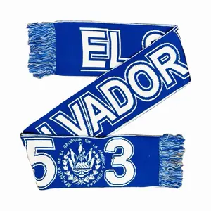 El Salvador Scarf Embroidered with National Logo Soccer Fans Official Team Colors Warm Wool Blend Loose Fit All-Season Use Thick Fabric Practical Gift Option
