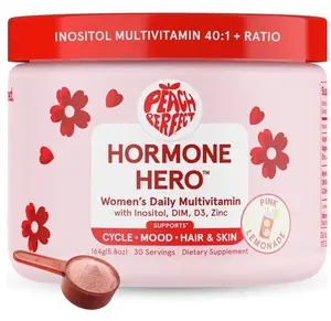 Peach Perfect Hormone Hero – Myo-Inositol & D-Chiro 40:1, Omega-3, Vitamin D3, Magnesium Glycinate, DIM, Zinc – Hormonal Balance, Ovarian Health, Fertility, Cycle and Energy - 30 SVG, Pink Lemonade