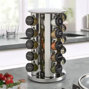 Thick Multi-Layer Stainless Steel Rotating Spice Rack Kitchen Condiment Bottle Set, Thick Storage Shelf No-Drill Seasoning Box
