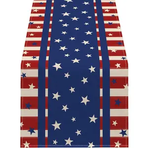 Independence Day July 4th Star Spangled Banner Patriotic Table Runner, Blue Memorial Day Kitchen Dining Decor, Summer Labor Day Home Party Supplies, Party Decorations