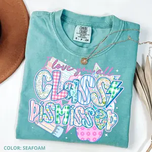 Class Dismissed Teacher Comfort Colors T-Shirt, Last Day of School Shirt, Summer Break Graphic Tee, Preppy Teacher Gift Top