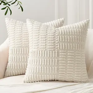 Soft Plush Corduroy Boho Striped Texture Decorative Throw Pillow Covers - 2 Pack - Multiple Sizes