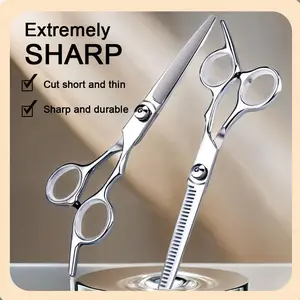 2PCS 6.5” Professional Hair Cutting Scissors – Premium Stainless Steel Salon Flat & Teeth Hair Scissors,Seamless Thinning&Sharp for Home Hair Salon Styling