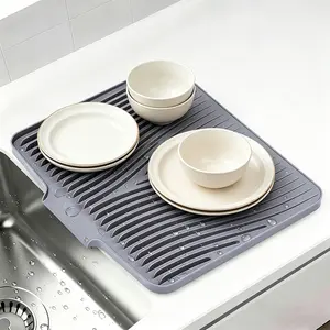 【Flash Sale】Heat-Resistant Modern Rectangle Silicone Dish Drying Mat, Drain-Ported Stone-Style Kitchen Mat for Counter & Tableware