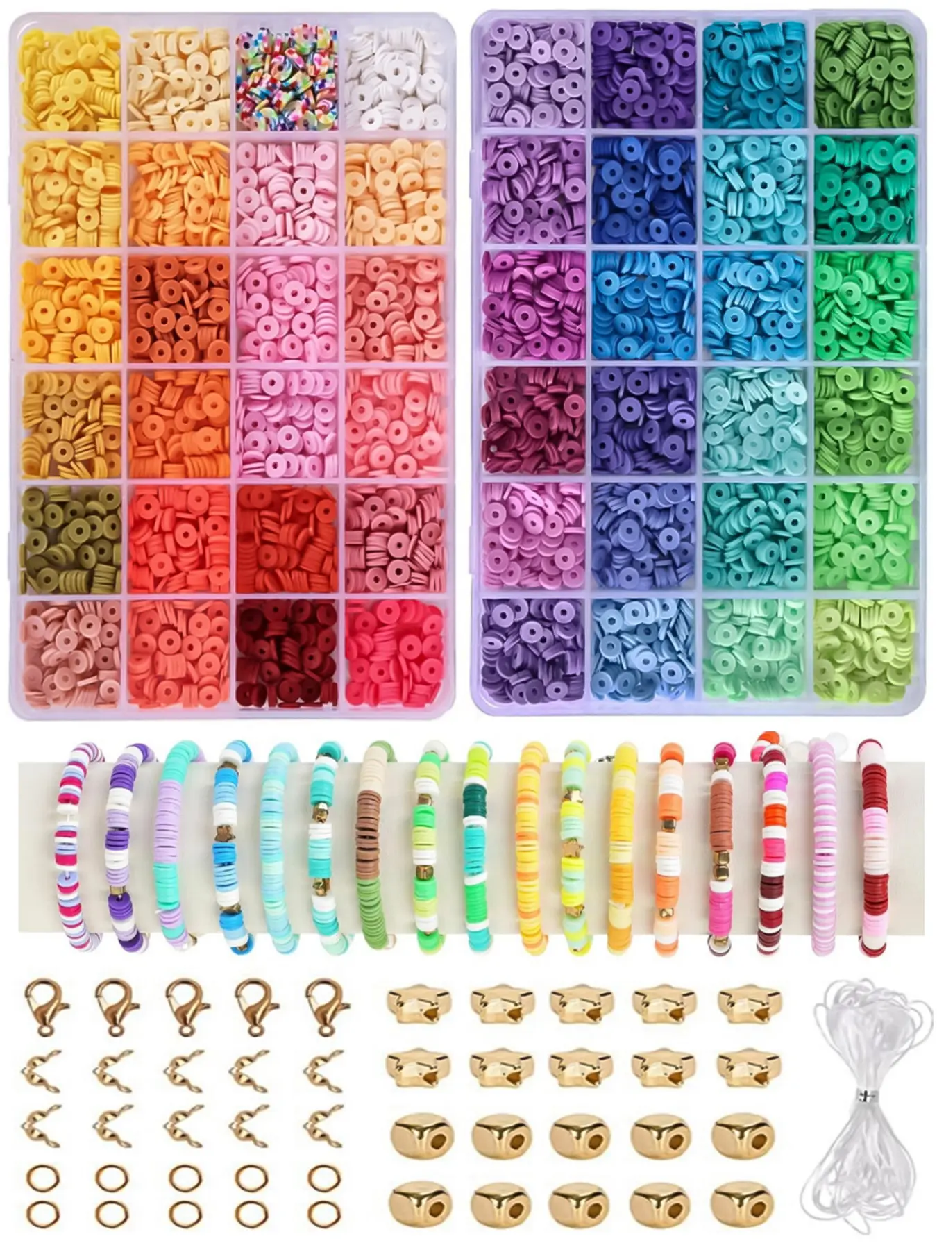 4800 Polymer Clay Beads Jewelry Making Kit, Jewelry Making Supplies, Rainbow Color Clay Beads Bracelet Set, Beginner Women Necklace Waist Chain Beaded Jewelry Gift, Diy Beads, Bead Kits