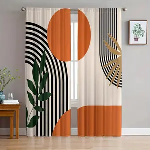 Abstract Geometric Print Curtains, 2 Piece Set, High Quality Semi-Transparent, Digital Print Home Textiles, Lightweight