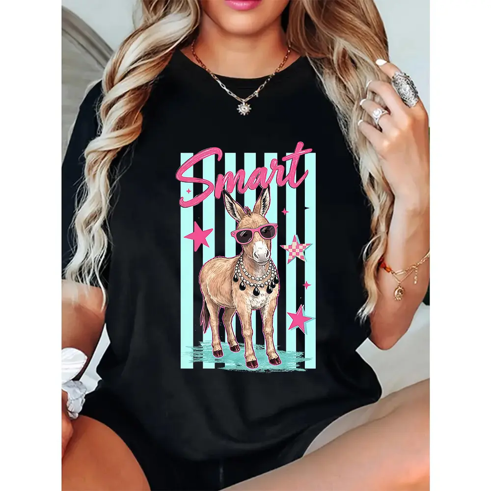 Smart Donkey Funny Shirt, Sassy Farm Animal Tee, Cute Retro Girly Donkey Shirt, Sarcastic Humor Graphic Tee