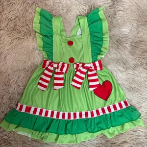 Flutter sleeves heart printed ruffle dresses baby girls Christmas dresses