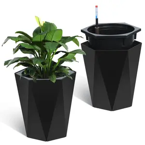 Merxent 22.4-inch high flowerpot set of two, self watering flowerpot with 2 trays and a water level monitor, large plastic flowerpot with inner bucket, suitable for terrace, porch, living room