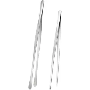 [New Deal] 2Pcs Kitchen Tweezers Tongs, Long Handle Food Grippers for Cooking and Plating, Stainless Steel Culinary Tongs, Barbecue Utensils (12"Round Tip + 8"Point Tip Sets)