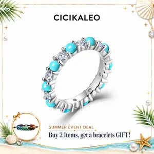 CICIKALEO 3MM Full Moissanite & Turquoise Eternity Band for Women D VVS1 18K White Gold Plated Lab-Created Hypoallergenic Wedding Ring Promise Anniversary Birthday Gift Fine  Formerly CICI GEMS #Summervibes