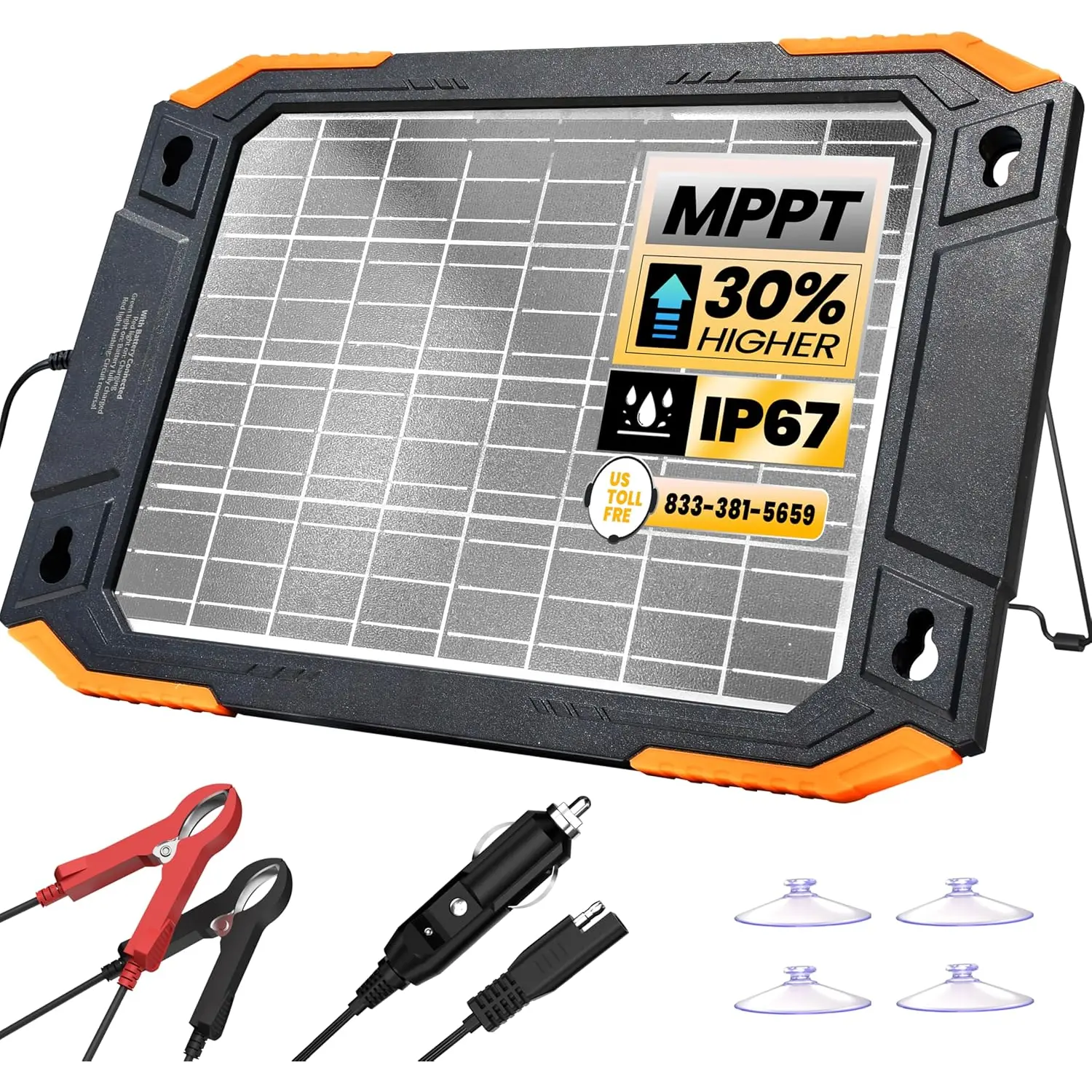 12V Solar  Charger, 13W  Dual Sided  Maintainer, IP67 MPPT Trickle Charger for , Trailer, Lawn Mower, Boat