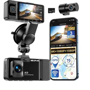 NEXPOW 3 Channel 5G WiFi Dash Cam Front Rear Cabin, 4K+1080P+1080P GPS Dash Camera for Car with 64GB Card,WDR Night Vision,24H Parking Guard,Loop Recording,G-sensor