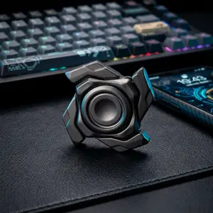 Premium Mechanical Armor Kinetic Desk Sculpture, Precision Machined Magnetic Rotary Slider for Home Office Workstation, Executive Desktop Focus Gadget, Matte Gunmetal