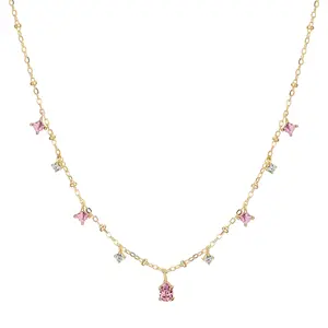 14K Gold-Plated pink/Blue Water Drop Square Diamond necklace | Elegant and delicate women's square diamond pendant necklace,Fashion Accessories Gifts for Women Girls simple necklace gift trendy stylish gift