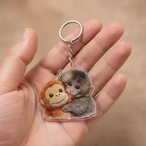 Baby Monkey Hugging Plush Keychain, Punch Monkey & Plush Gift, Emotional hain,Plush Toy, Viral Monkey Keychain