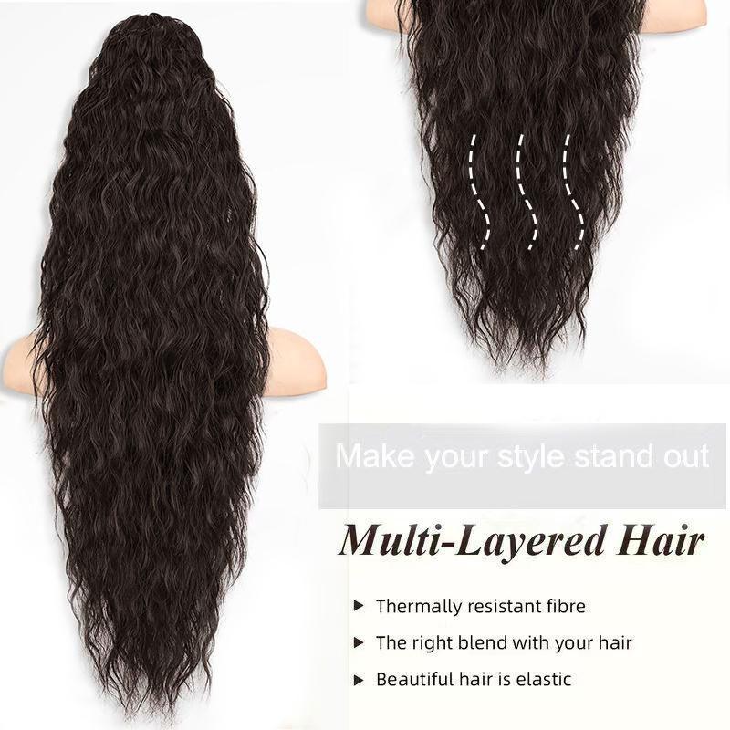 32 Inch Curly Wave Ponytail for Women Long Water Wave Claw Fake Tail Extensions Natural Looking Synthetic Black Fluffy Curly Ponytail Hairpiece for Daily Party Use