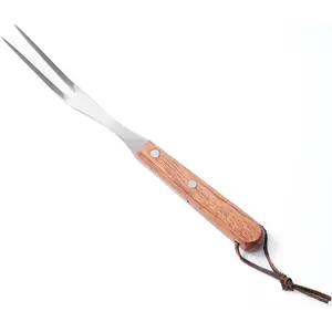 Granny Fork 10 Inch, 2-Tine Cooking Meat Fork – 2.5mm Thick 420 Stainless Steel with Wood Handle, Easy-Grip Carving/Turning/Lifting Tool for Cast Iron Skillet & Roasting Pan, Home Cooks & Seniors