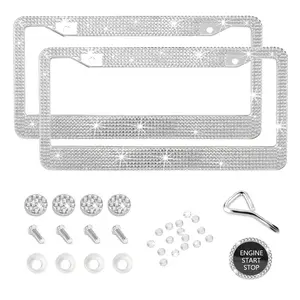 2pcs Bling Diamond License Plate Frame – Full Sparkle Rhinestones Cover, Multi-Color, Fits Any Car