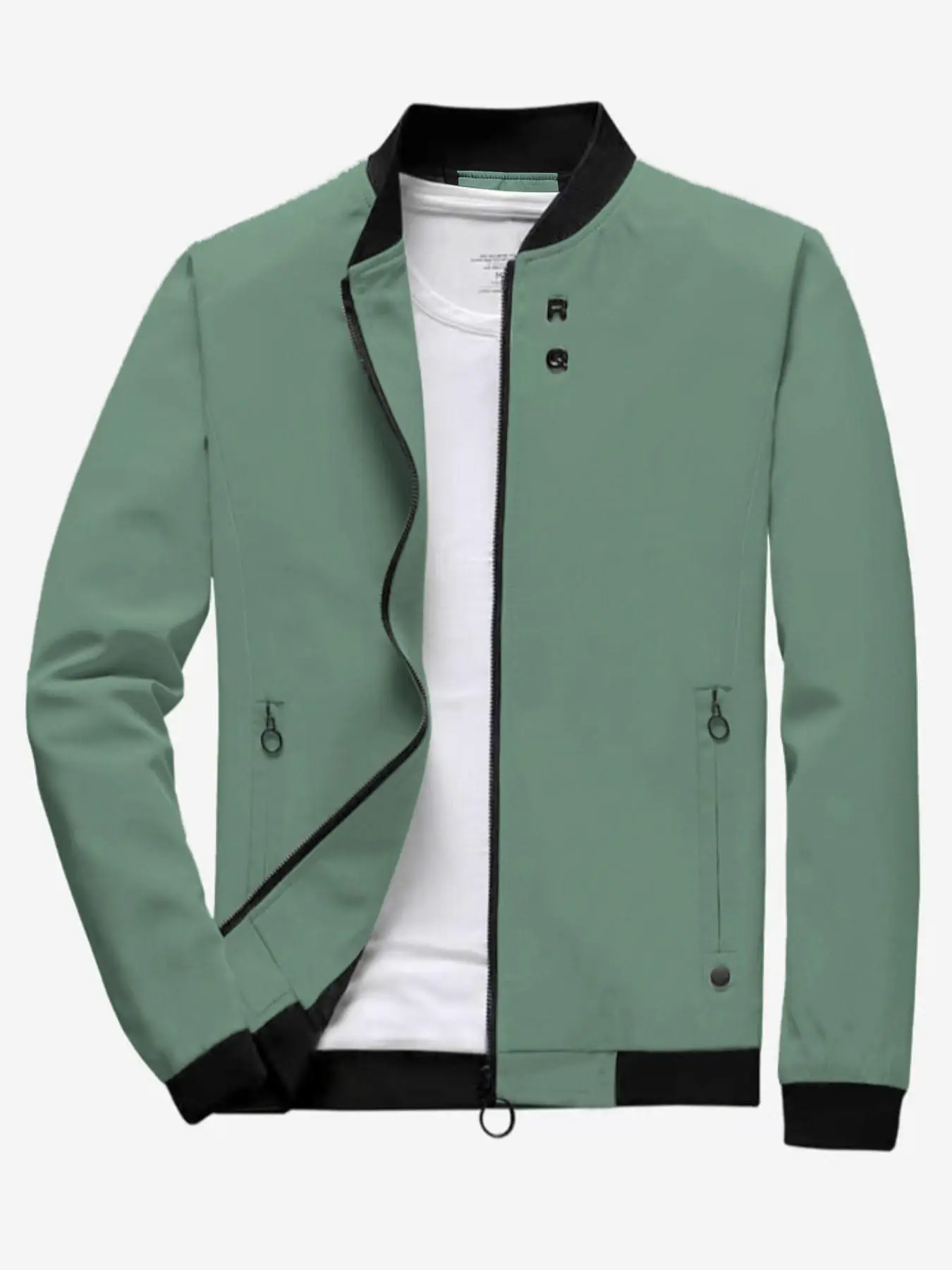 Men's Plain Longsleeves Zip Front Mock Neck Heated Jacket, Loose Classic Casual Winter Jacket, Men's Outerwear for Spring & Fall