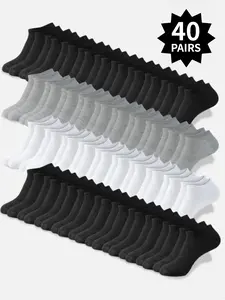 40 pairs of minimalist solid-color ankle socks. Soft and breathable athletic socks for casual wear. Sporty and stylish socks in white/black/gray. Minimalist solid-color designs suitable for all seasons. Casual Comfy Socks Set