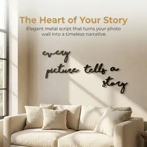 Every Picture Tells A Story Metal Wall Art, Iron Photo Wall Decor, Minimalist Script Sign, Photo Gallery Wall Hanging, Matte Black Metal Word Art, Decoration, Artistic