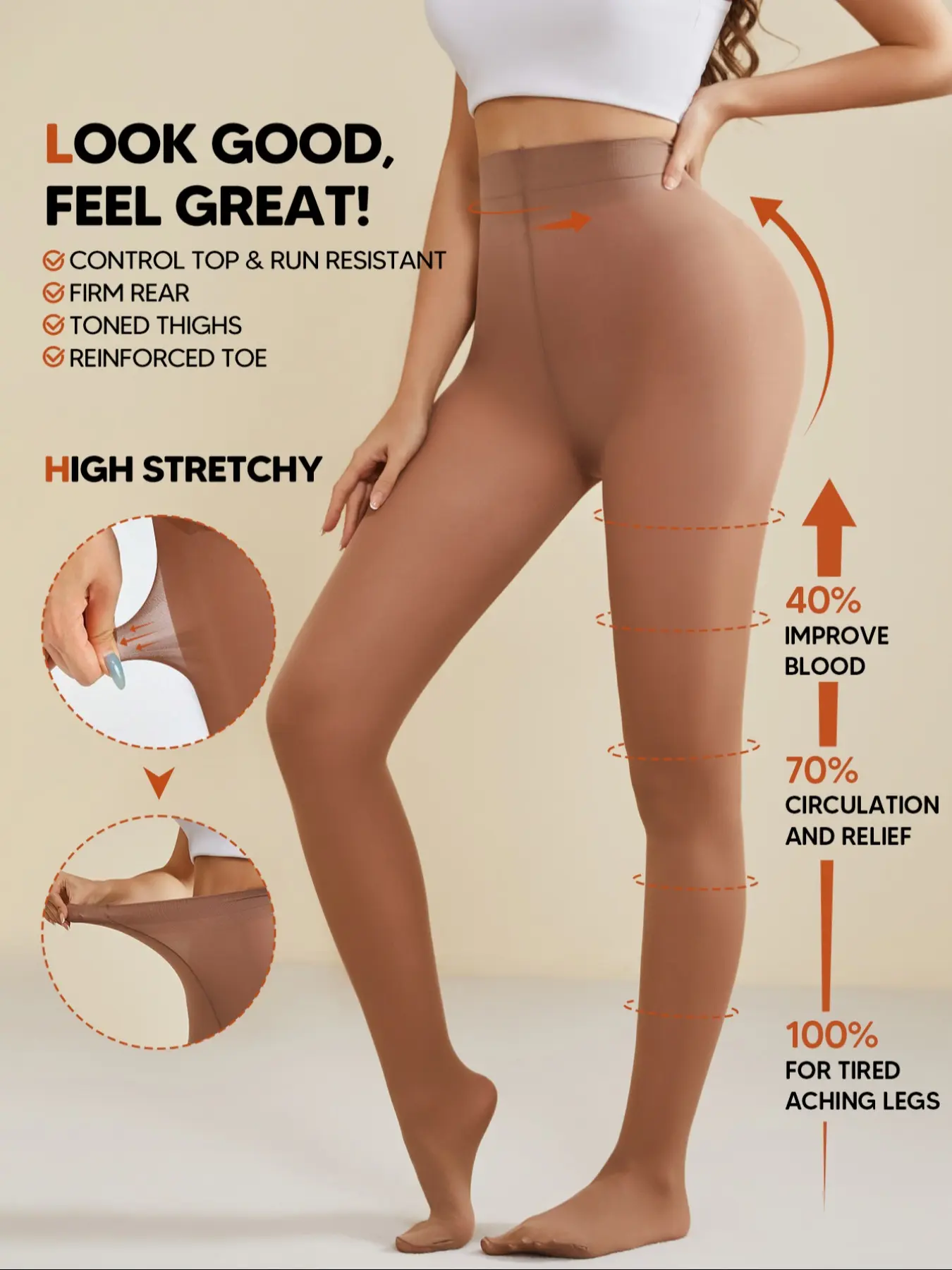 Women's Control Top Compression Fit Pantyhose – High Stretchy Knitting Run Resistant Footed Tights, Firm Rear Toned Thighs Stockings (Black & Brown) Style Womenswear
