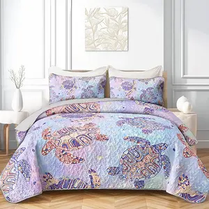 3pcs King Sea Turtle - Lightweight & Soft Beach Comforter!Reversible Bedding Coverlet Set with Pillow, All-Season Nautical - Boho Turtle!