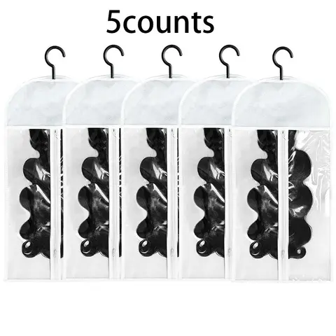 Wig Storage Bag with Hook, White Transparent Plastic Cover Dust Cover Dustproof Design Zipper Closure Wig Storage Bag, Durable Cover, Protective Storage, Hair Extension Holder, Wig Bag, Wig Storage Accessories for Salon & Home Use