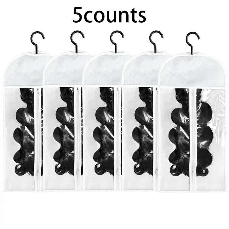 Wig Storage Bag with Hook, White Transparent Plastic Cover Dust Cover Dustproof Design Zipper Closure Wig Storage Bag, Durable Cover, Protective Storage, Hair Extension Holder, Wig Bag, Wig Storage Accessories for Salon & Home Use