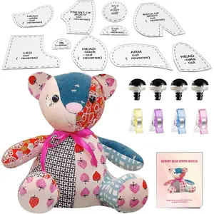 15in/Sitting 9in Acrylic Memory Bear Template Ruler Set with Detailed Instructions, Sewing Patterns for Beginners, Teddy Bear Quilting templates (Sitting 9in)