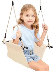 ROPECUBE Indoor & Outdoor Fabric Swing Chair, Adjustable Cotton Rope Hammock Seat Hanging Chair with Extension Straps & Hooks, Perfect for Bedroom, Patio & Living Room