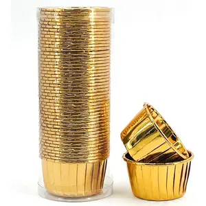 3.5 Oz 50 pcs Disposable Foil Muffin Liners, Gold Baking Cups, Ramekin Aluminum Cupcake Holders, Little Baking Cups (50, Gold)