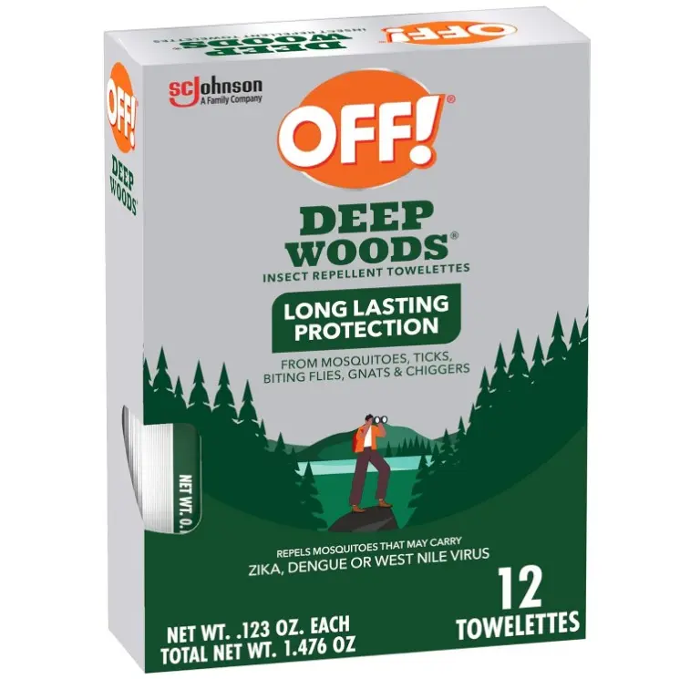 OFF! Deep Woods Mosquito and Insect Repellent Wipes, Long lasting, 12 Individually Wrapped Wipes (Pack of 1)