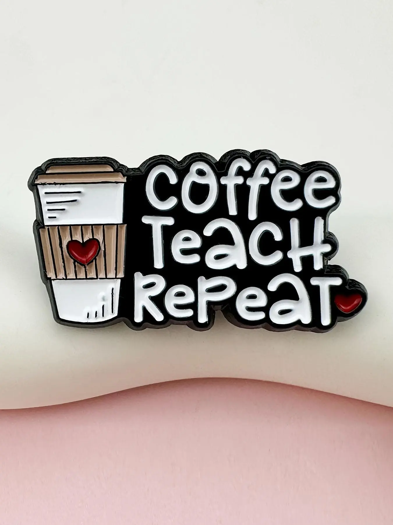 Cute Cartoon Teacher-Themed Enamel Pin, Coffee Teach Repeat Brooch, Versatile All-season Decorative Badge for Backpacks, Clothing, Hats, Metal Pin