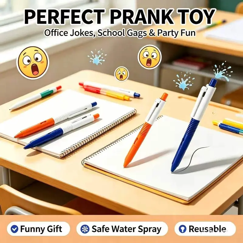 Refillable Plastic Dual-Function Pen Toy - Writing Tool with Hidden Water Spray Trick, Creative Prank Gift, April Fools Party Prank Props (School Use)