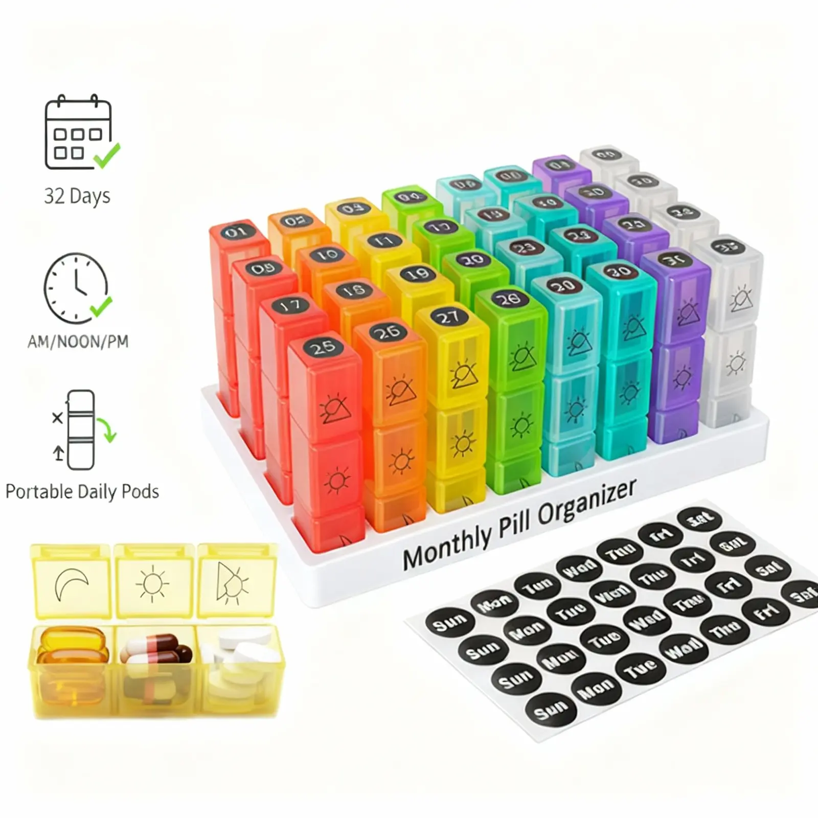 ASTRAVEA  Monthly Pills Organizer, AM\PM\NOON Portable Home Storage Box, Monthly Pills Organizers