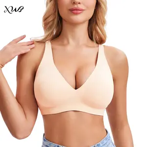 XWB Jelly Girlfriend Women's Comfortable Bra Full Cup Design, Upward Pulling Bra for High Comfort, Wireless Cushioning Jelly Bra Seamless T-shirt Bra Deep V Daily Bra Breathable and Elastic for Daily Wear