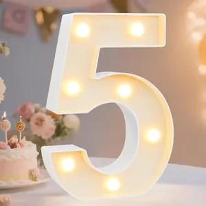 Battery-Operated Plastic White LED Marquee Number Letters (5, Includes Number 0), Festive Home & Party Decor for Weddings, 2026 Graduation Events