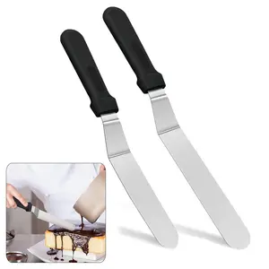 6"+8"Angled Icing Spatula Lmoszuak Professional food grade stainless steel cake spatulawith Sturdy & Durable Handle Cake Decorating SpatulaFrosting smoother spatulas for cake decoratingBaking Bakeware Flexible