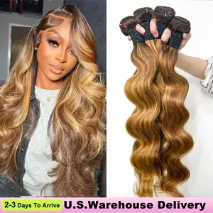 Odbe Hair P4/27 Highlight Body Wave Bundles 26 28 Inch Ombre Brown 12A Brazilian Virgin Unprocessed Human Hair Extensions Weave 1 3 4 Bundles for Women