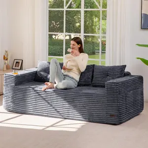 MAXYOYO 79" Oversized Boneless Loveseat Sofa Couch for Small Spaces, Mini Love Seat Floor Couch with Cup Holders and Pillows, 3-Seater Upholstered Cloud Couch for Bedroom, No Assembly Required