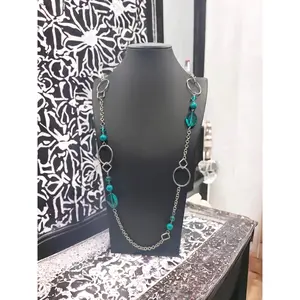 Shapes Teal Necklace - Elegant Design with Teal Stones and Silver-Toned Chain