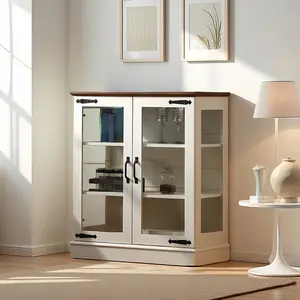 31.5'' Small Buffet Cabinet with Glass Doors for Nice Display,Small Sideboard Cabinet with 2 Shelves, Modern Kitchen Sideboard & Coffee Bar