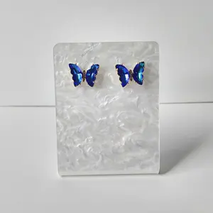 #599 Various Colors Gradient Rhinestone Butterfly Stud Earrings, Casual Jewelry, Spring, Copper, Glass