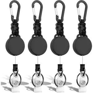 Retractable  4 Pack Heavy Duty Key Rings Lanyard Badge Holder with Steel Cord Carabiner ID Holder Lanyard Retractable Key Fob Ring