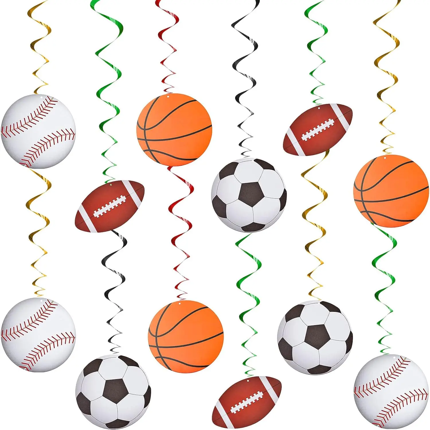 48 count   Swirl Decorations Baseball Basketball Football Soccer  Whirls Ceiling Streamers Colorful Swirls Streamers for Birthday  Party Supplies